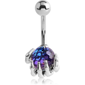 RHODIUM PLATED BRASS PREMIUM CRYSTALS JEWELLED NAVEL BANANA - HAND