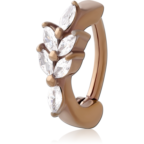 COFFEE PVD COATED SURGICAL STEEL JEWELLED BELLY CLICKER - MARQUISE