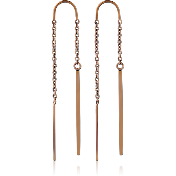 COFFEE PVD COATED SURGICAL STEEL CHAIN EARRINGS PAIR - HANGING BARS