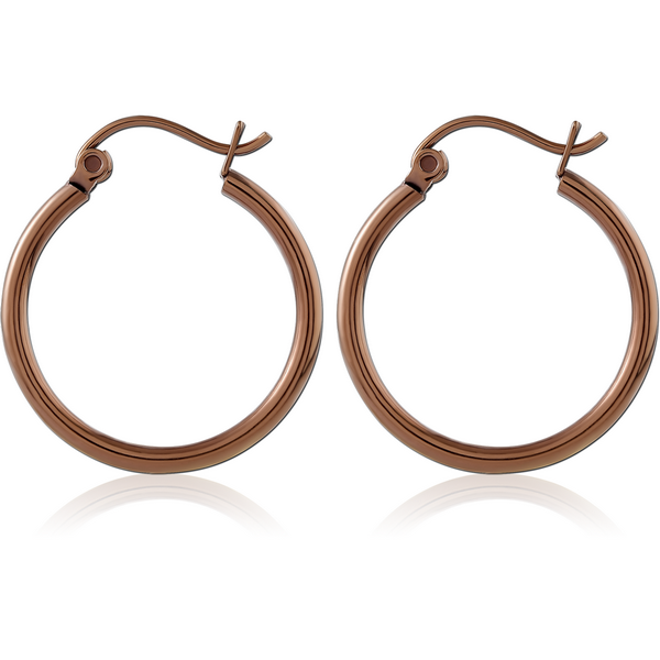 COFFEE PVD COATED SURGICAL STEEL WIRE HOOP EARRINGS - ROUND