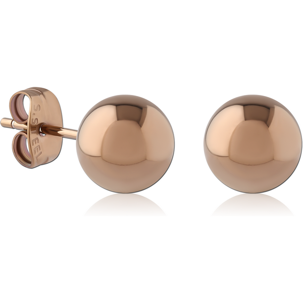 COFFEE PVD COATED SURGICAL STEEL EAR STUDS PAIR - 8MM BALL