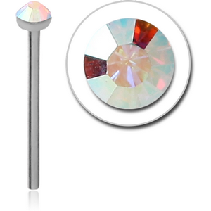 SURGICAL STEEL FLAT SWAROVSKI CRYSTAL JEWELLED STRAIGHT NOSE STUD 15MM