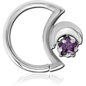 SURGICAL STEEL JEWELLED OPEN MOON SEAMLESS RING