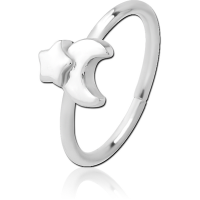 SURGICAL STEEL SEAMLESS RING - CRESCENT AND STAR