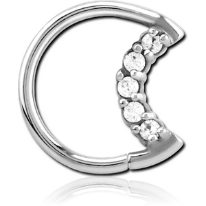 SURGICAL STEEL JEWELLED OPEN SEAMLESS RING - LEFT - MOON