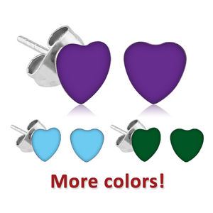 SURGICAL STEEL HEART CUP ENAMEL EAR STUDS PAIR