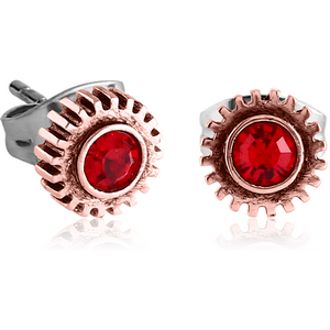COPPER JEWELLED EAR STUDS PAIR - STEAMPUNK