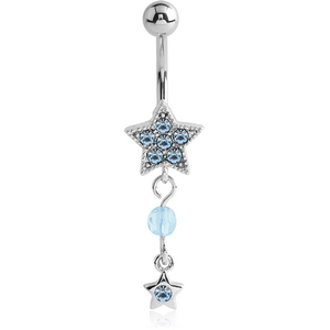 RHODIUM PLATED JEWELLED STAR FASHION DANGLE NAVEL BANANA