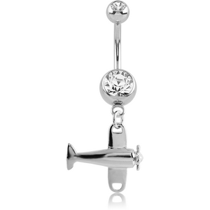 RHODIUM PLATED DOUBLE JEWELLED NAVEL BANANA WITH CHARM