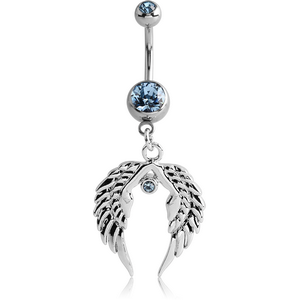 RHODIUM PLATED DOUBLE JEWELLED NAVEL BANANA WITH WINGS CHARM