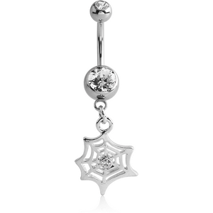 RHODIUM PLATED DOUBLE JEWELLED NAVEL BANANA WITH WEB CHARM