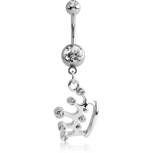 RHODIUM PLATED DOUBLE JEWELLED NAVEL BANANA WITH CROWN CHARM