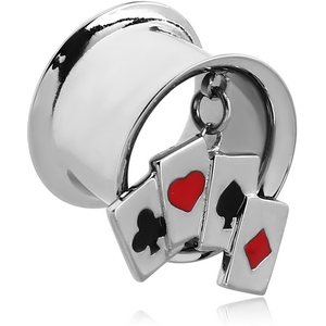 SURGICAL STEEL DOUBLE FLARED TUNNEL WITH CARD CHARMS