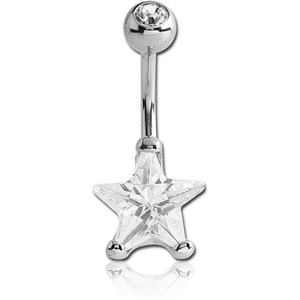 SURGICAL STEEL STAR 10MM CZ DOUBLE JEWLED NAVEL BANANA