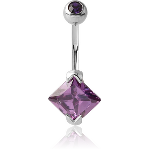 SURGICAL STEEL SQUARE 8MM CZ DOUBLE JEWELLED NAVEL BANANA