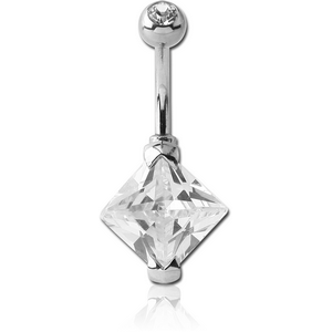 SURGICAL STEEL SQUARE 10MM CZ DOUBLE JEWELLED NAVEL BANANA