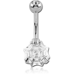 SURGICAL STEEL WEB CZ DOUBLE JEWELLED NAVEL BANANA