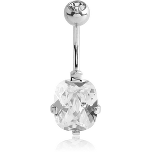 SURGICAL STEEL CUSHION 10X12MM CZ DOUBLE JEWELLED NAVEL BANANA