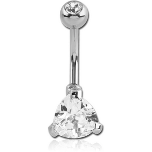 SURGICAL STEEL TRIANGLE 8MM CZ DOUBLE JEWELLED NAVEL BANANA