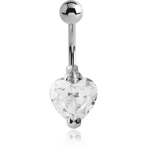 SURGICAL STEEL HEART 10MM CZ DOUBLE JEWELLED NAVEL BANANA