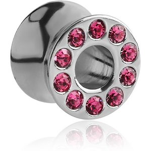 SURGICAL STEEL MULTI JEWELED DOUBLE FLARED TUNNEL