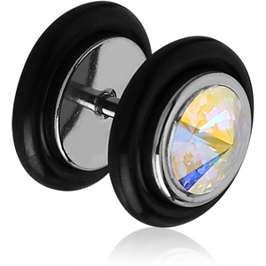 SURGICAL STEEL SWAROVSKI CRYSTAL JEWELLED FAKE PLUGS WITH RIVOLI STONE