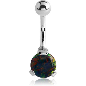 SURGICAL STEEL ROUND PRONG SET 8MM SYNTHETIC OPAL JEWELLED NAVEL BANANA