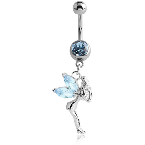 SURGICAL STEEL JEWELLED NAVEL BANANA WITH FAIRY CHARM