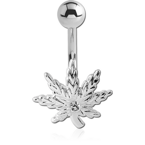 SURGICAL STEEL JEWELLED NAVEL BANANA - MARIJUANA LEAF