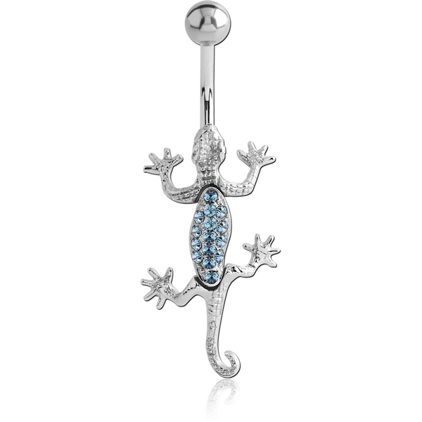SURGICAL STEEL JEWELLED MOVING LIZARD NAVEL BANANA