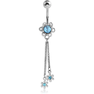 SURGICAL STEEL JEWELLED NAVEL BANANA WITH WITH DANGLING FLOWERS
