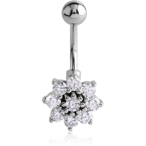 SURGICAL STEEL JEWELLED FLOWER NAVEL BANANA