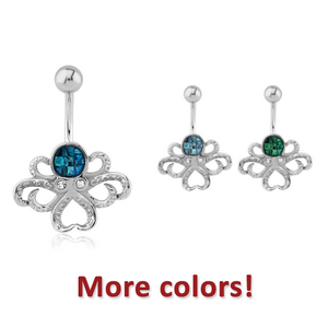 SURGICAL STEEL SYNTHETIC MOTHER OF PEARL MOSAIC JEWELLED NAVEL BANANA