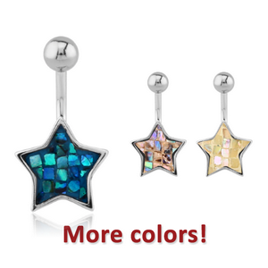 SURGICAL STEEL SYNTHETIC MOTHER OF PEARL MOSAIC NAVEL BANANA
