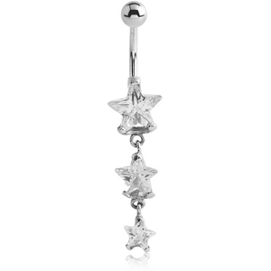 SURGICAL STEEL TRIPLE STAR CZ JEWELLED WITH DANGLING NAVEL BANANA