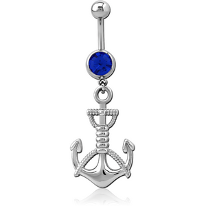 SURGICAL STEEL JEWELLED NAVEL BANANA - ANCHOR