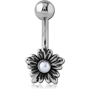 SURGICAL STEEL SYNTHETIC PEARL NAVEL BANANA - FLOWER