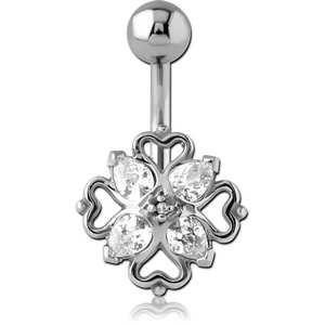 SURGICAL STEEL JEWELLED NAVEL BANANA - HEART FILIGREE