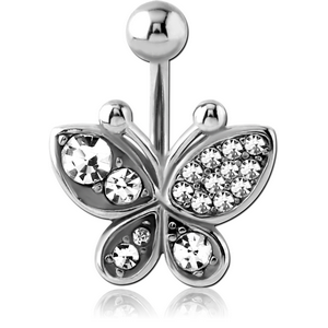 SURGICAL STEEL JEWELLED NAVEL BANANA - BUTTERFLY