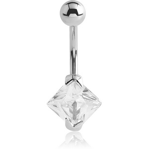 SURGICAL STEEL ROUND PRONG SET 8MM CZ JEWELLED NAVEL BANANA