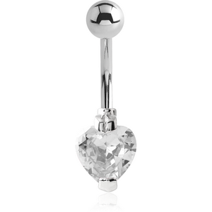 SURGICAL STEEL HEART PRONG SET 8MM CZ JEWELLED NAVEL BANANA