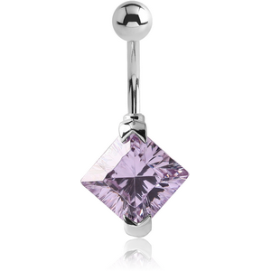 SURGICAL STEEL SQUARE PRONG SET 10MM CZ JEWELLED NAVEL BANANA