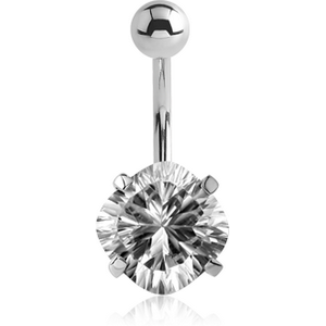 SURGICAL STEEL SQUARE PRONG SET 10MM CZ JEWELLED NAVEL BANANA