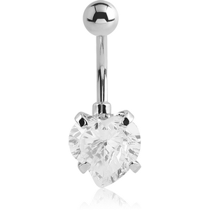 SURGICAL STEEL WILD HEART PRONG SET 10MM CZ JEWELLED NAVEL BANANA