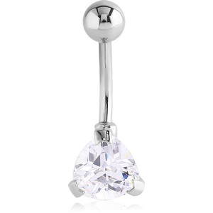 SURGICAL STEEL TRIANGLE PRONG SET 8MM CZ JEWELLED NAVEL BANANA