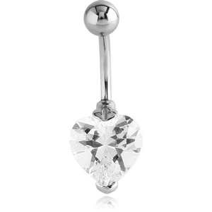 SURGICAL STEEL HEART PRONG SET 10MM CZ JEWELLED NAVEL BANANA