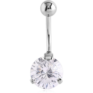 SURGICAL STEEL SUPER ROUND PRONG SET 10MM CZ JEWELLED NAVEL BANANA