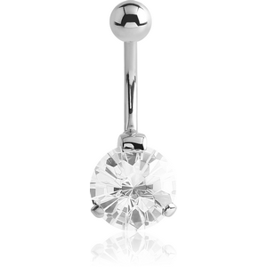 SURGICAL STEEL HONEYCOMB ROUND PRONG SET 10MM CZ JEWELLED NAVEL BANANA