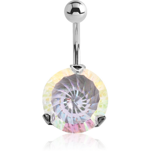 SURGICAL STEEL ROUND SPIRAL PRONG SET JEWELLED NAVEL BANANA