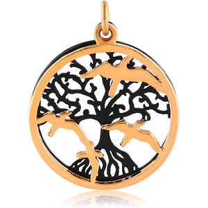 GOLD PVD COATED BRASS CHARM - TREE OF LIFE AND BIRDS